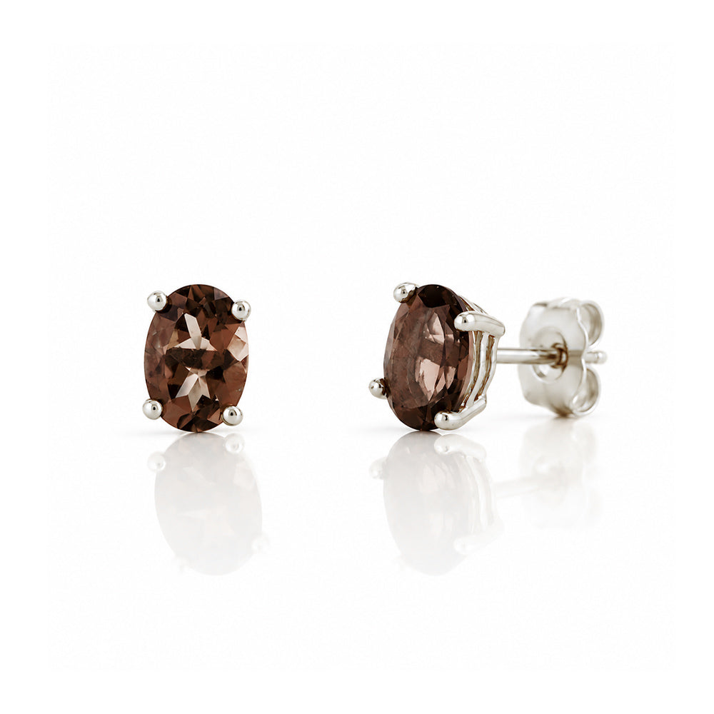 Luna, Oval cut Smoky Quartz Stud Earring - 7x5mm - Victoria's Jewellery