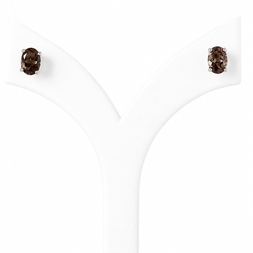 Luna, Oval cut Smoky Quartz Stud Earring - 7x5mm - Victoria's Jewellery