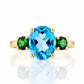 Hallie, a Topaz and Green Tourmaline Oval Trilogy Ring - Victoria's Jewellery