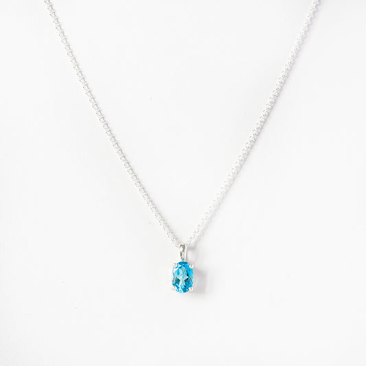 Oval cut Swiss Blue Topaz Pendant and Chain - Victoria's Jewellery