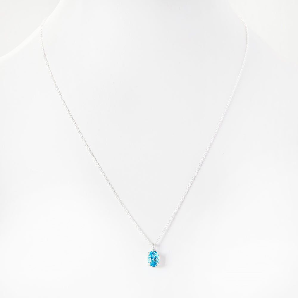 Luna, an Oval cut Swiss Blue Topaz Necklace - 8x6mm