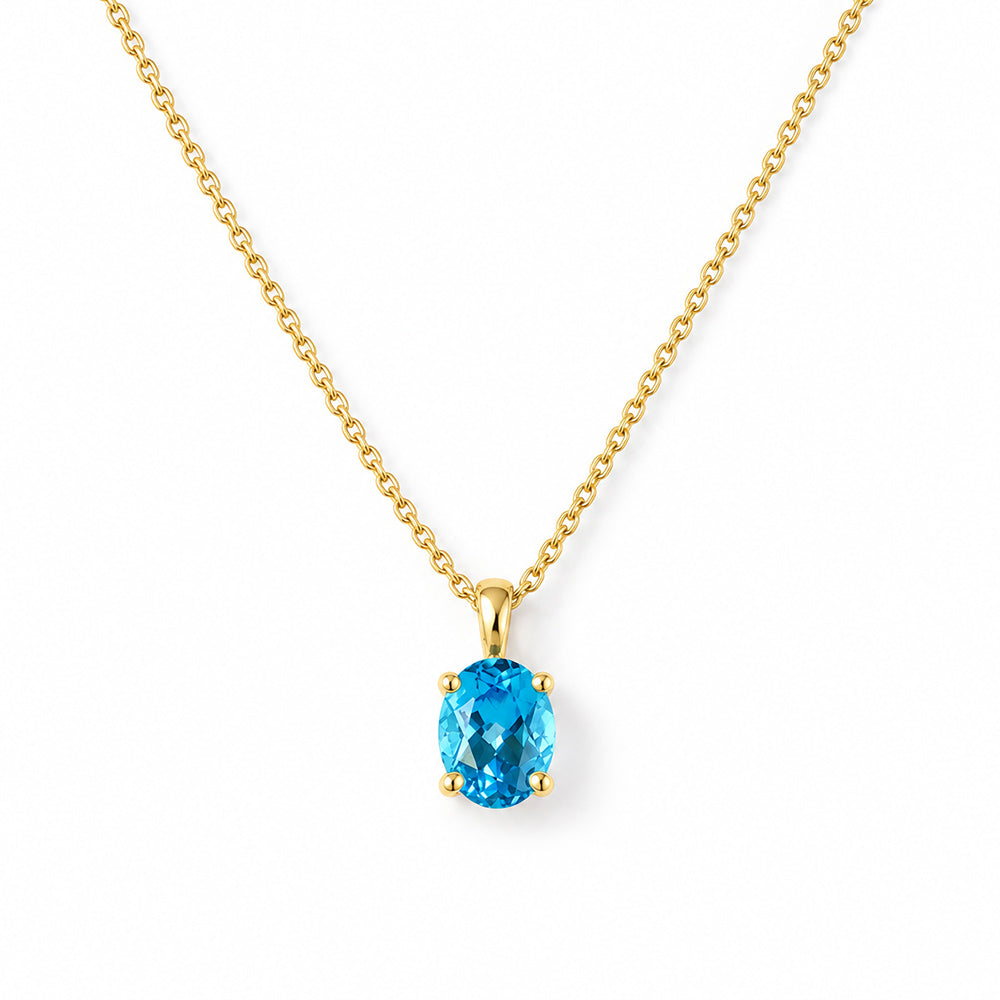 Luna, Oval cut Swiss Blue Topaz Pendant - 8x6mm