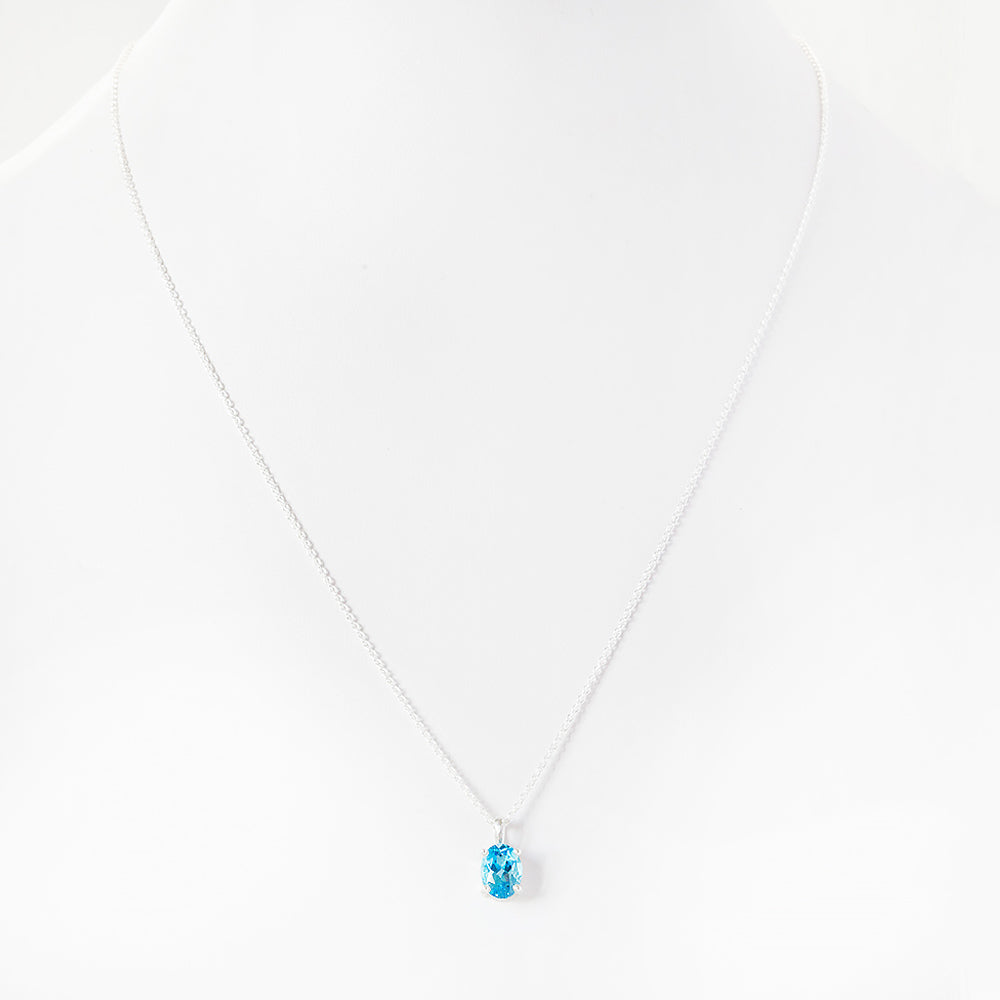 Oval cut Swiss Blue Topaz Solitaire Necklace - Victoria's Jewellery