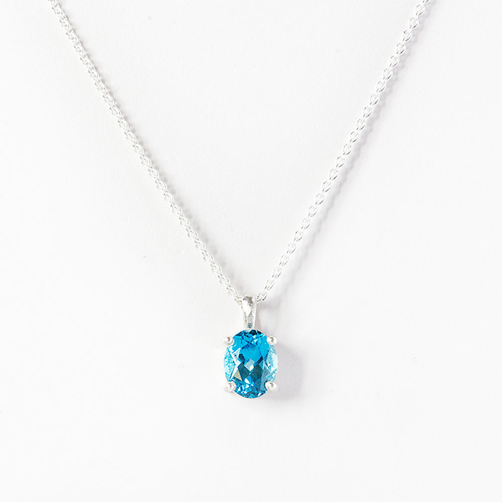 Oval cut Swiss Blue Topaz Solitaire Necklace - Victoria's Jewellery