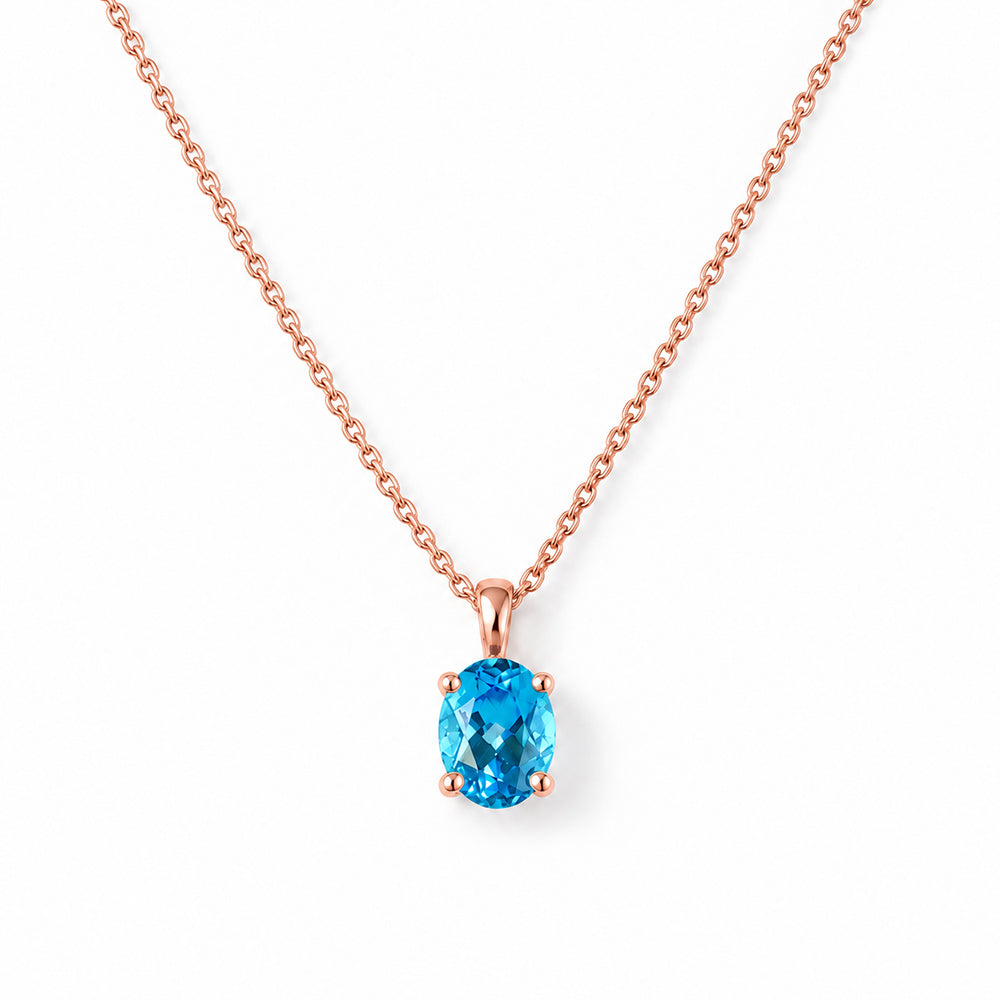 Luna, Oval cut Swiss Blue Topaz Pendant - 8x6mm