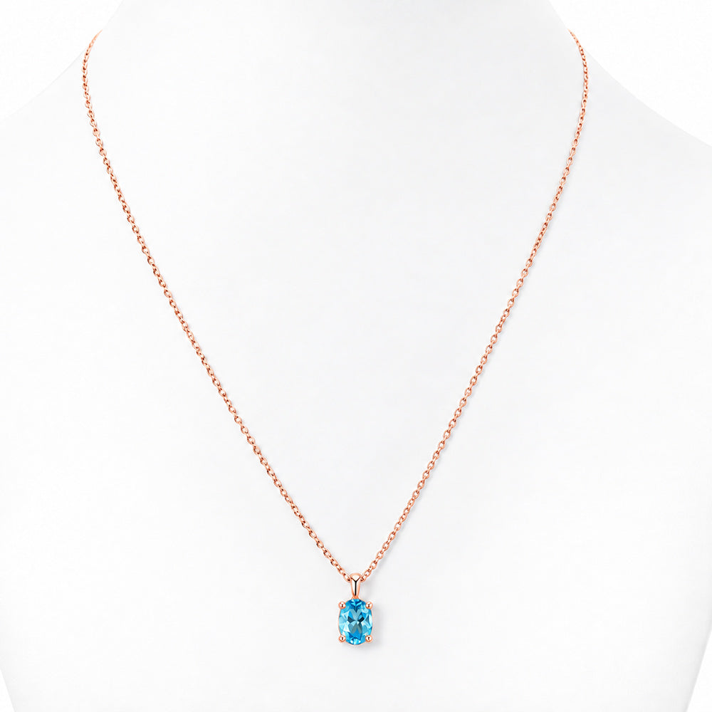 Luna, Oval cut Swiss Blue Topaz Pendant - 8x6mm