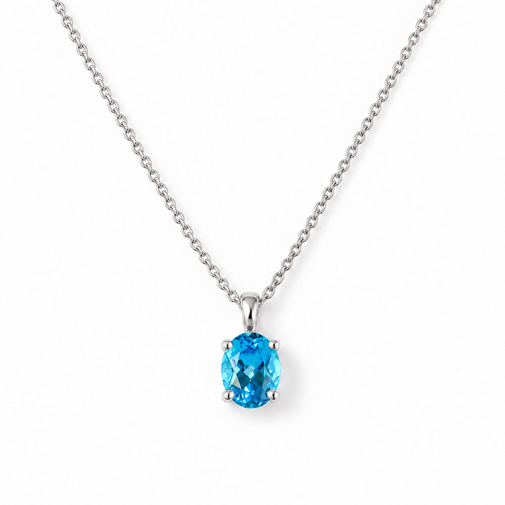 Luna, Oval cut Swiss Blue Topaz Pendant - 8x6mm