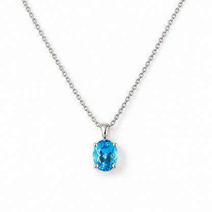 Luna, Oval cut Swiss Blue Topaz Pendant - 8x6mm