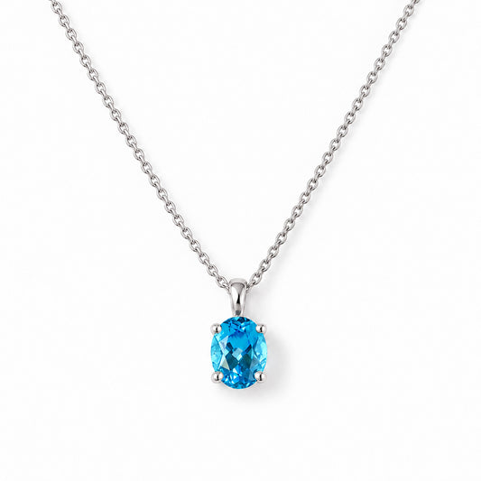 Luna, Oval cut Swiss Blue Topaz Pendant - 8x6mm
