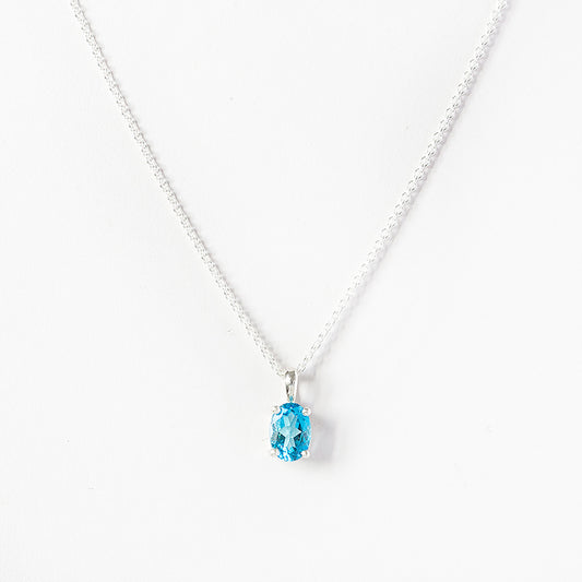 Oval cut Swiss Blue Topaz Solitaire Necklace - Victoria's Jewellery