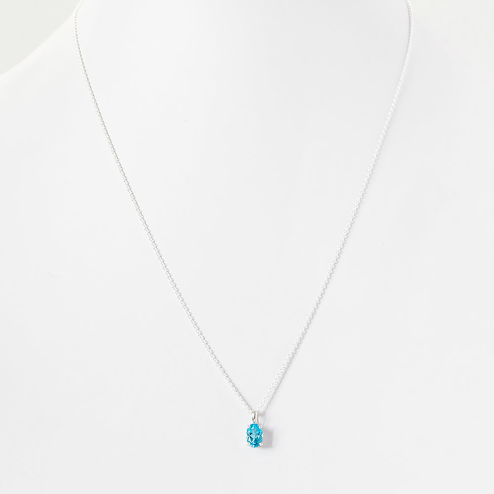 Oval cut Swiss Blue Topaz Solitaire Necklace - Victoria's Jewellery