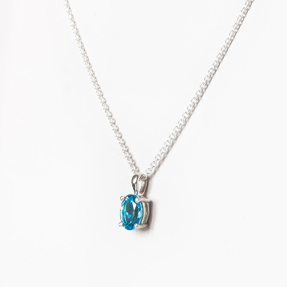 Oval cut Swiss Blue Topaz Solitaire Necklace - Victoria's Jewellery