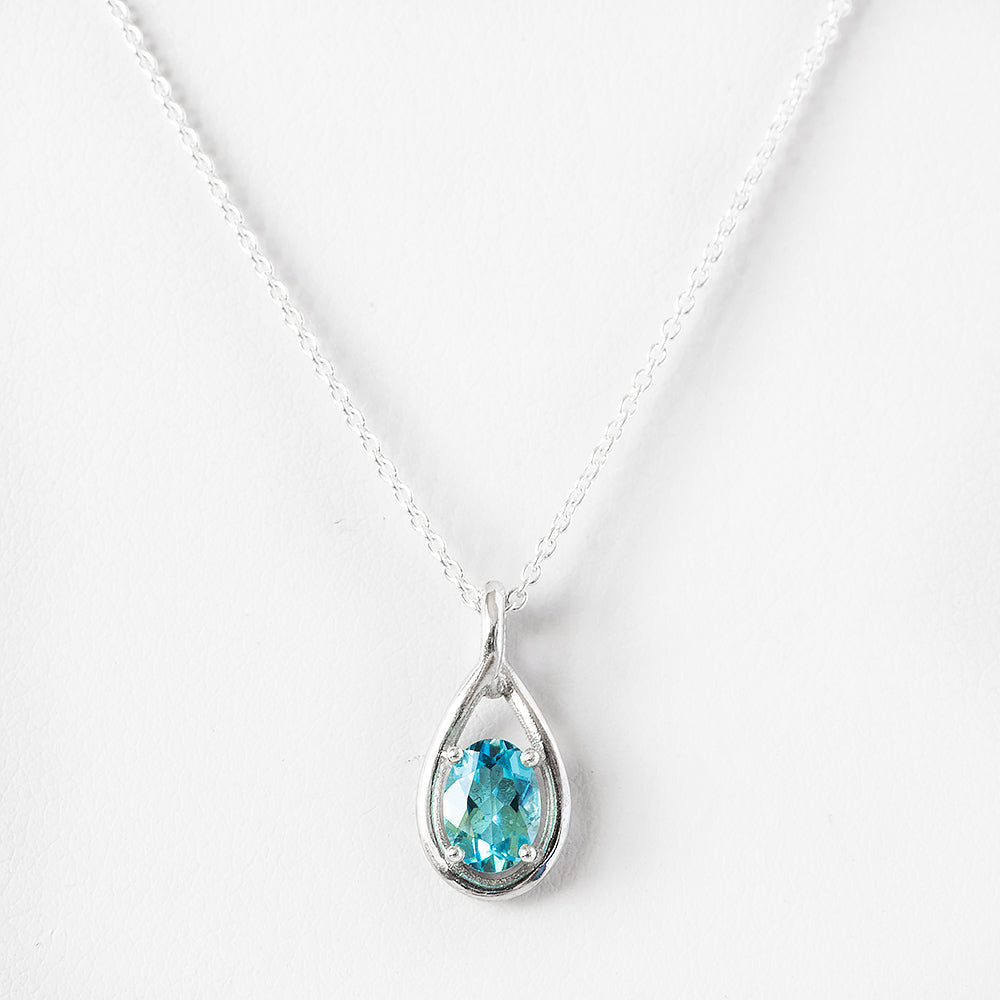 The Infinity Pendant with Swiss Blue Topaz - 7x5mm