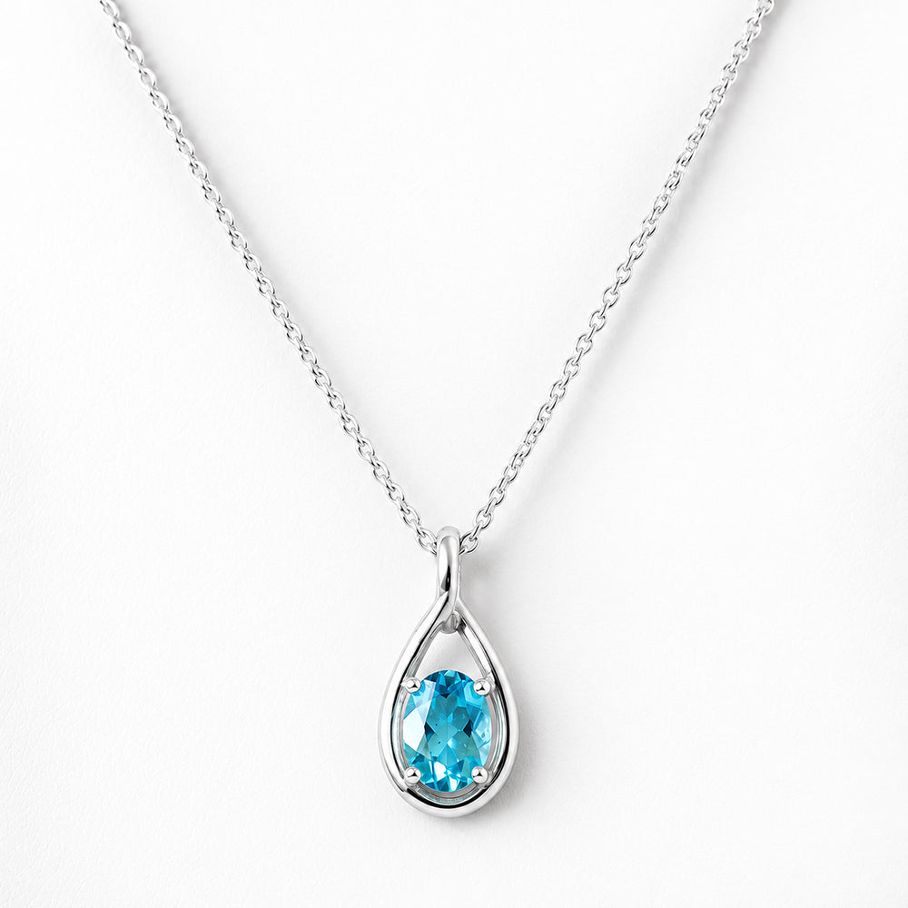 Infinity, Swiss Blue Topaz Pendant - 7x5mm
