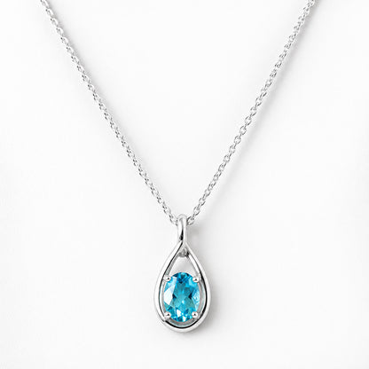 Infinity, Swiss Blue Topaz Pendant - 7x5mm