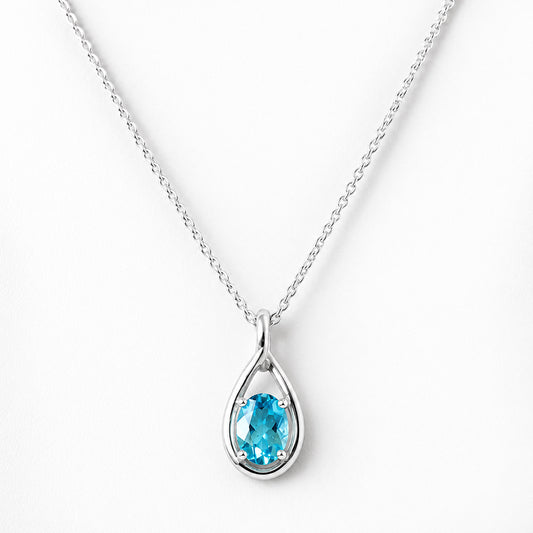 Infinity, Swiss Blue Topaz Pendant - 7x5mm