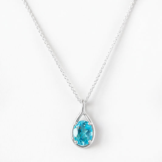 The Infinity Pendant with Swiss Blue Topaz - 9x7mm