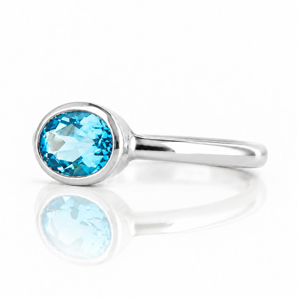 Quinn, Swiss Blue Topaz Bezel set Ring - Victoria's Jewellery