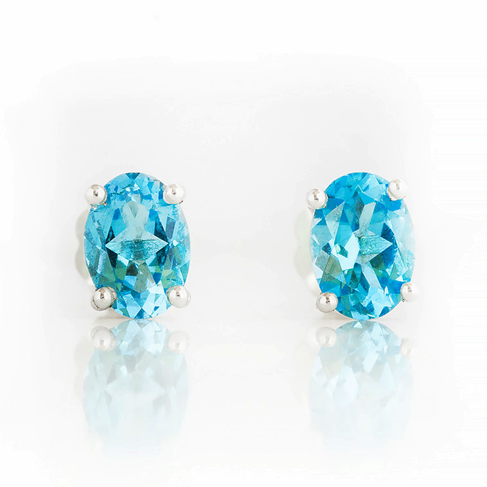 Luna, Oval cut Swiss Blue Topaz Stud Earring - 7x5mm - Victoria's Jewellery