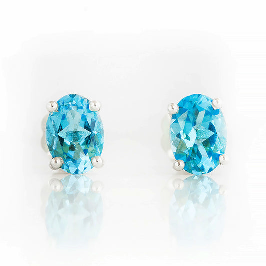 Luna, Oval cut Swiss Blue Topaz Stud Earring - 7x5mm