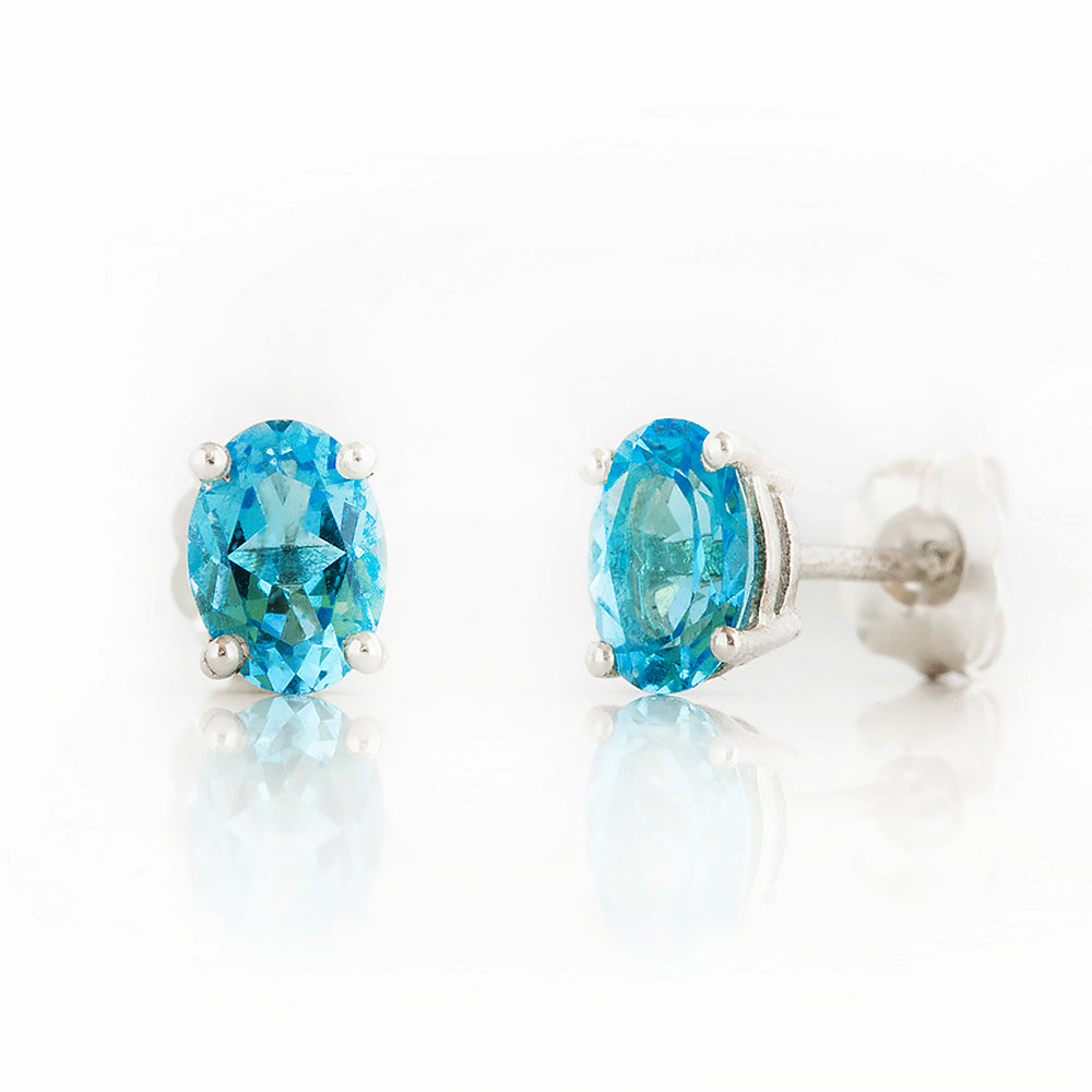 Luna, Oval cut Swiss Blue Topaz Stud Earring - 7x5mm - Victoria's Jewellery