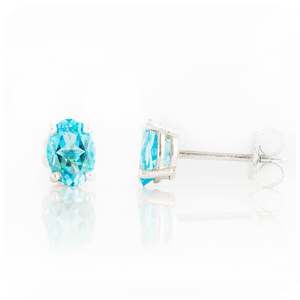 Luna, an Oval cut Swiss Blue Topaz Stud Earring - 7x5mm