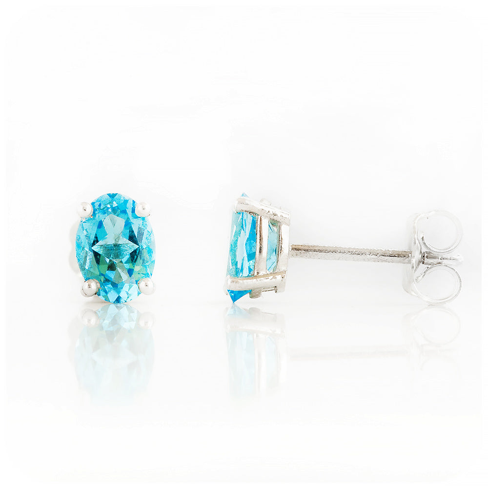 Luna, Oval cut Swiss Blue Topaz Stud Earring - 7x5mm - Victoria's Jewellery