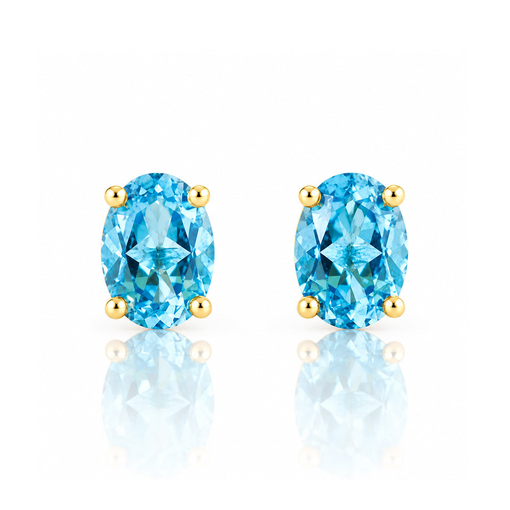 Luna, Oval cut Swiss Blue Topaz Stud Earring - 7x5mm - Victoria's Jewellery