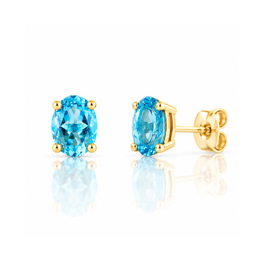 Luna, Oval cut Swiss Blue Topaz Stud Earring - 7x5mm - Victoria's Jewellery