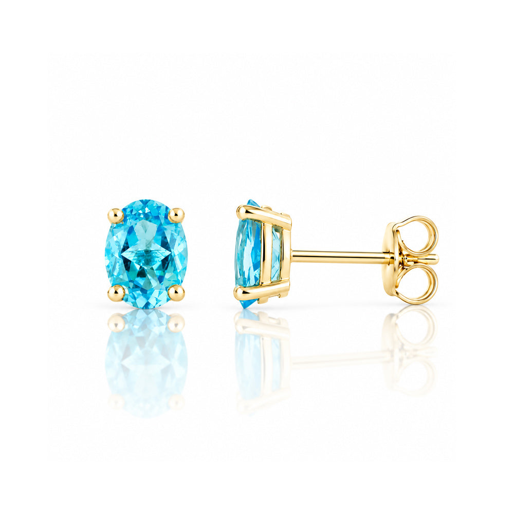 Luna, Oval cut Swiss Blue Topaz Stud Earring - 7x5mm - Victoria's Jewellery