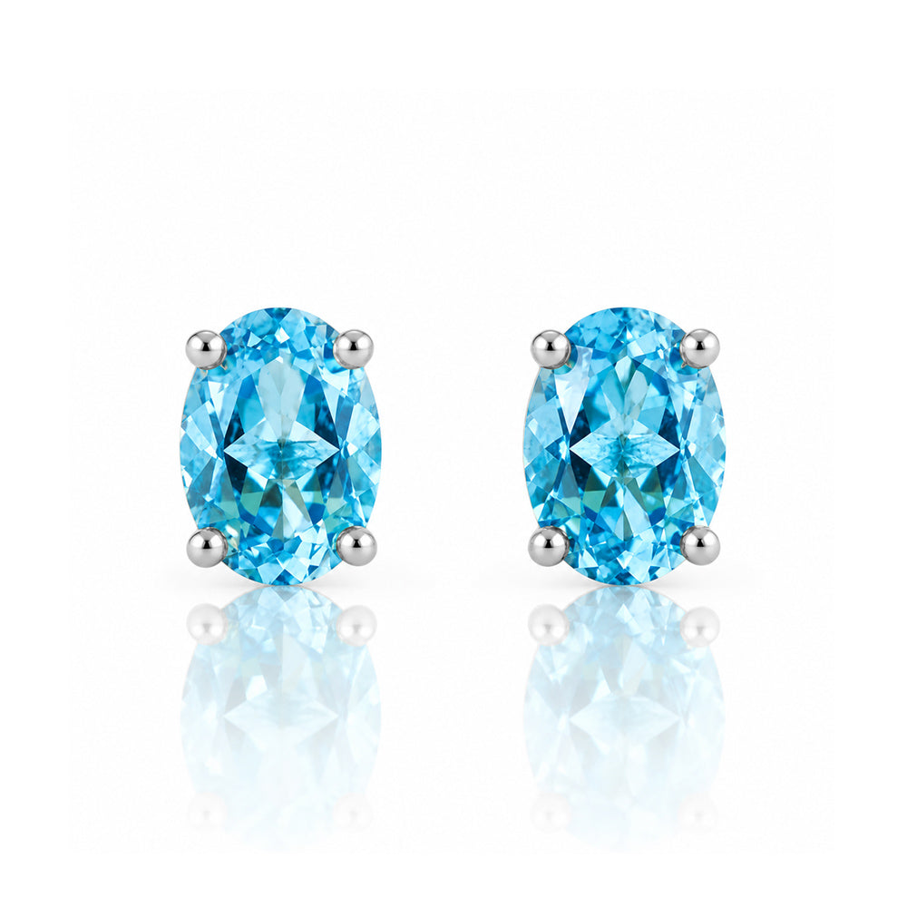 Luna, Oval cut Swiss Blue Topaz Stud Earring - 7x5mm - Victoria's Jewellery