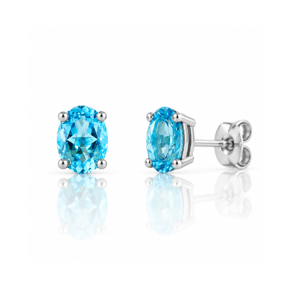 Luna, Oval cut Swiss Blue Topaz Stud Earring - 7x5mm - Victoria's Jewellery