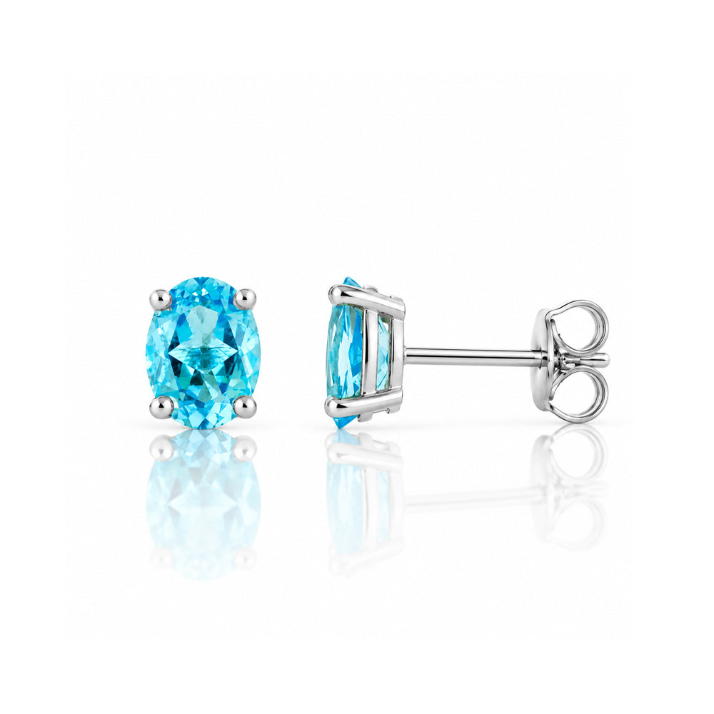 Luna, Oval cut Swiss Blue Topaz Stud Earring - 7x5mm - Victoria's Jewellery