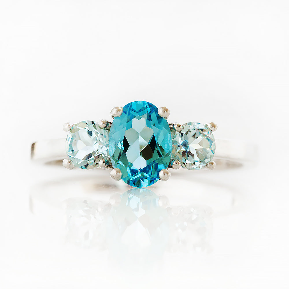 Lucy, a Swiss and Sky Blue Topaz Ring - Victoria's Jewellery