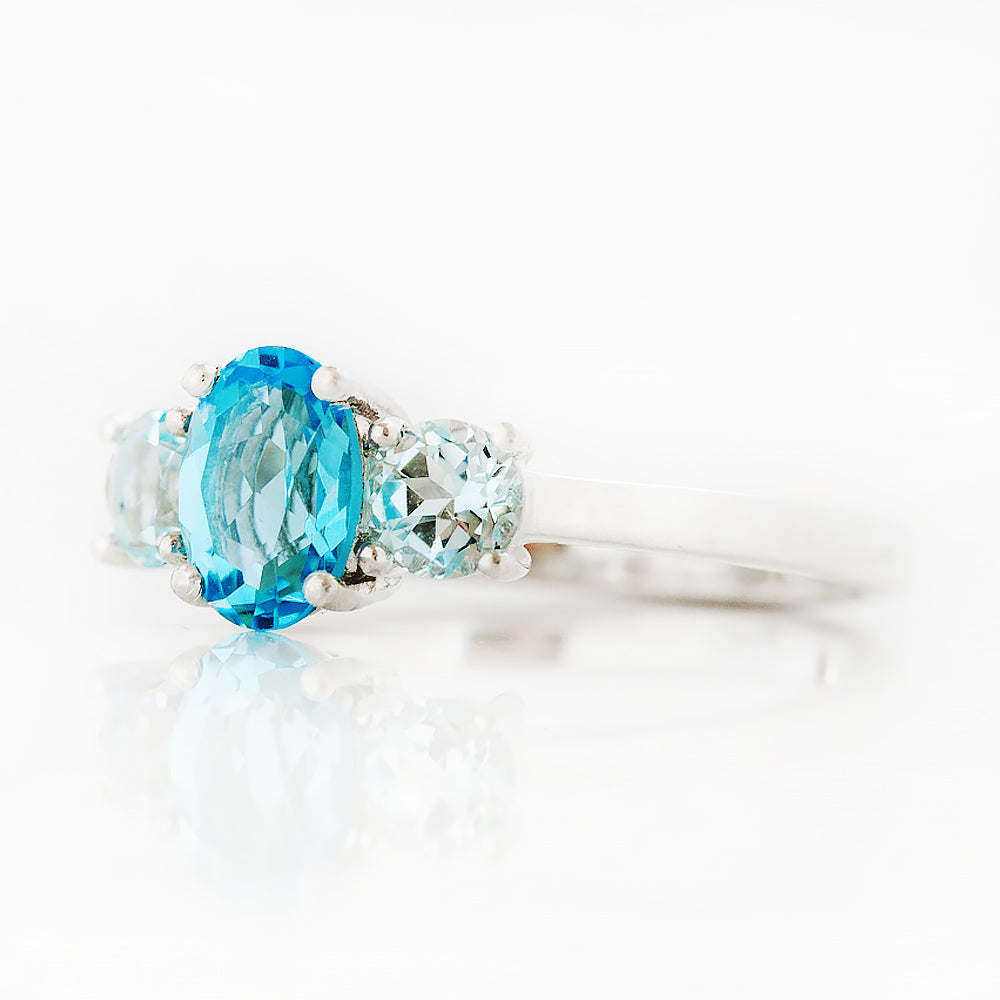 Lucy, a Swiss and Sky Blue Topaz Ring - Victoria's Jewellery