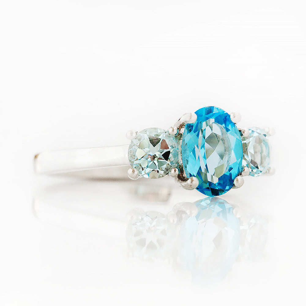 Lucy, a Swiss and Sky Blue Topaz Ring - Victoria's Jewellery