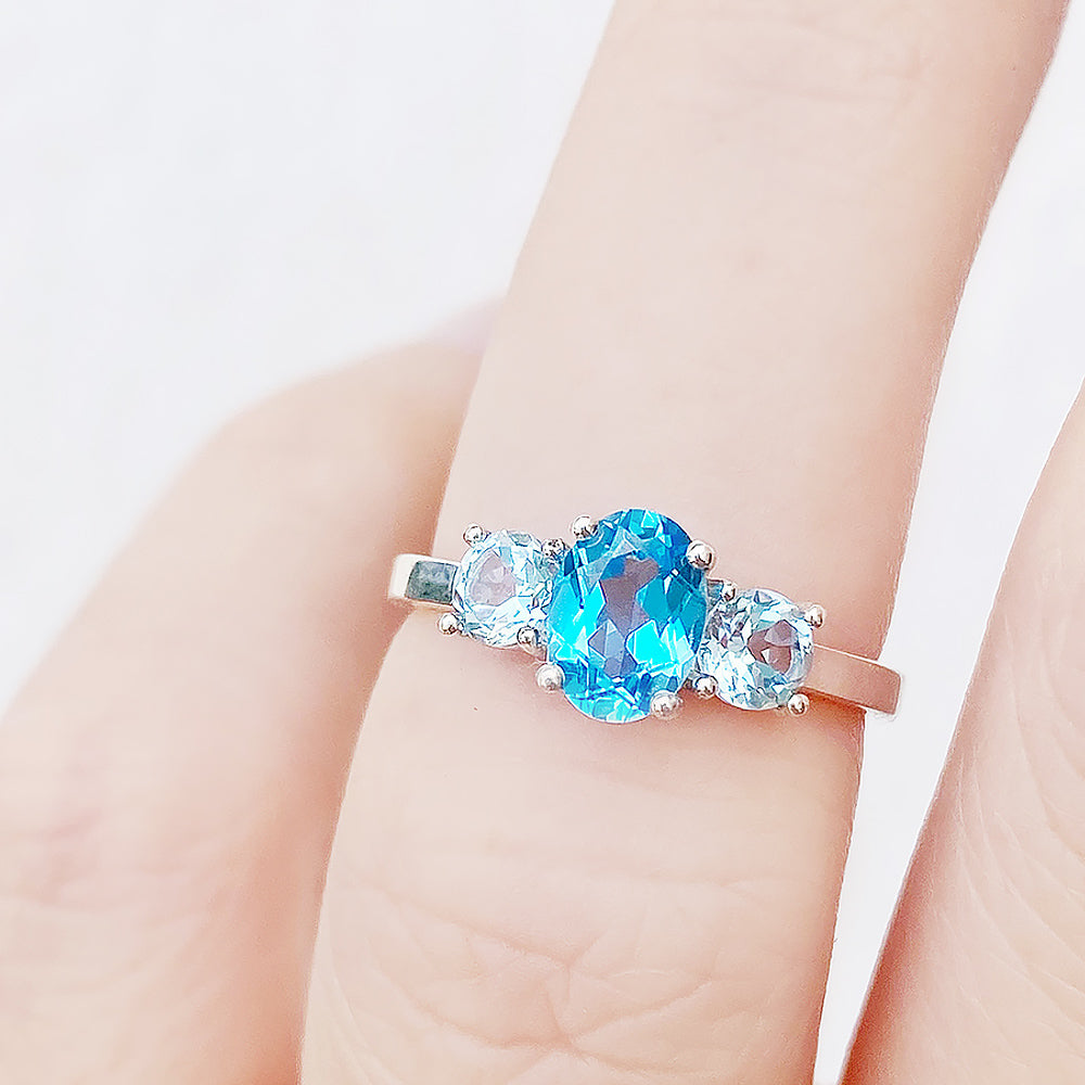 Lucy, a Swiss and Sky Blue Topaz Ring - Victoria's Jewellery