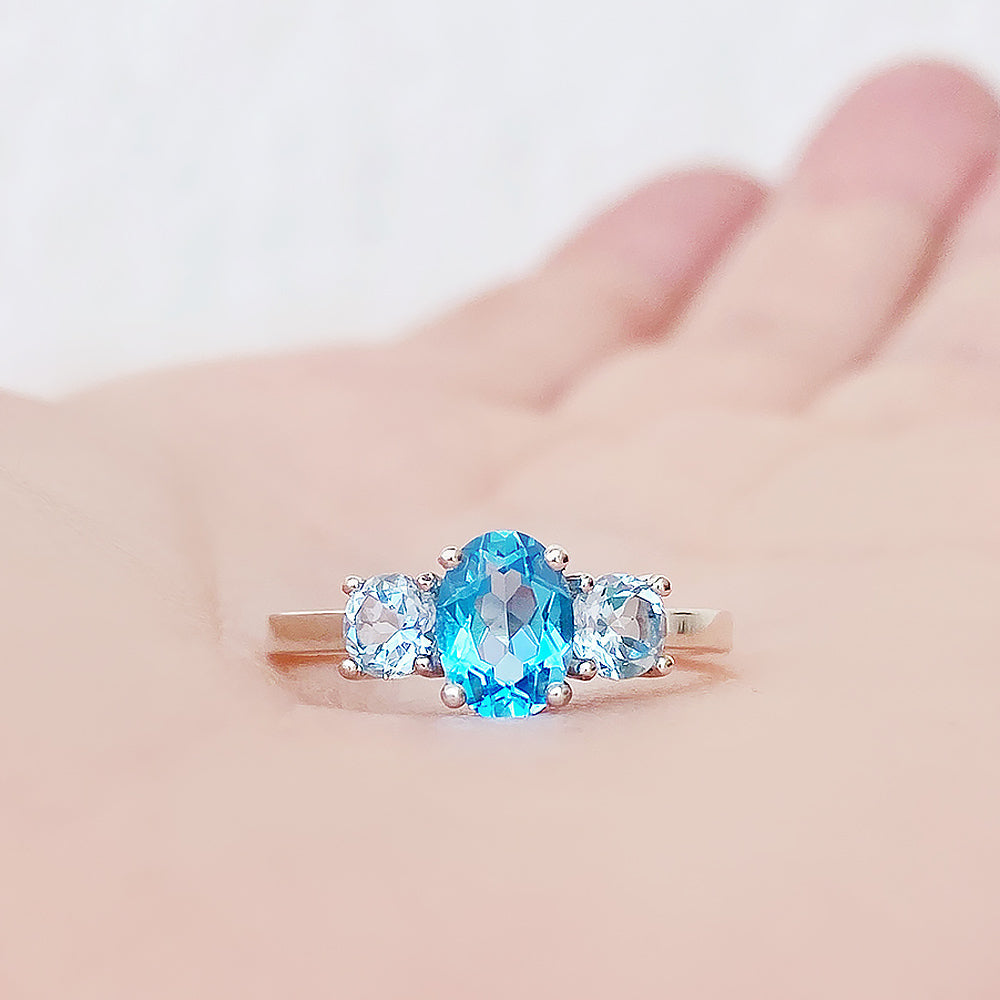 Lucy, a Swiss and Sky Blue Topaz Ring - Victoria's Jewellery