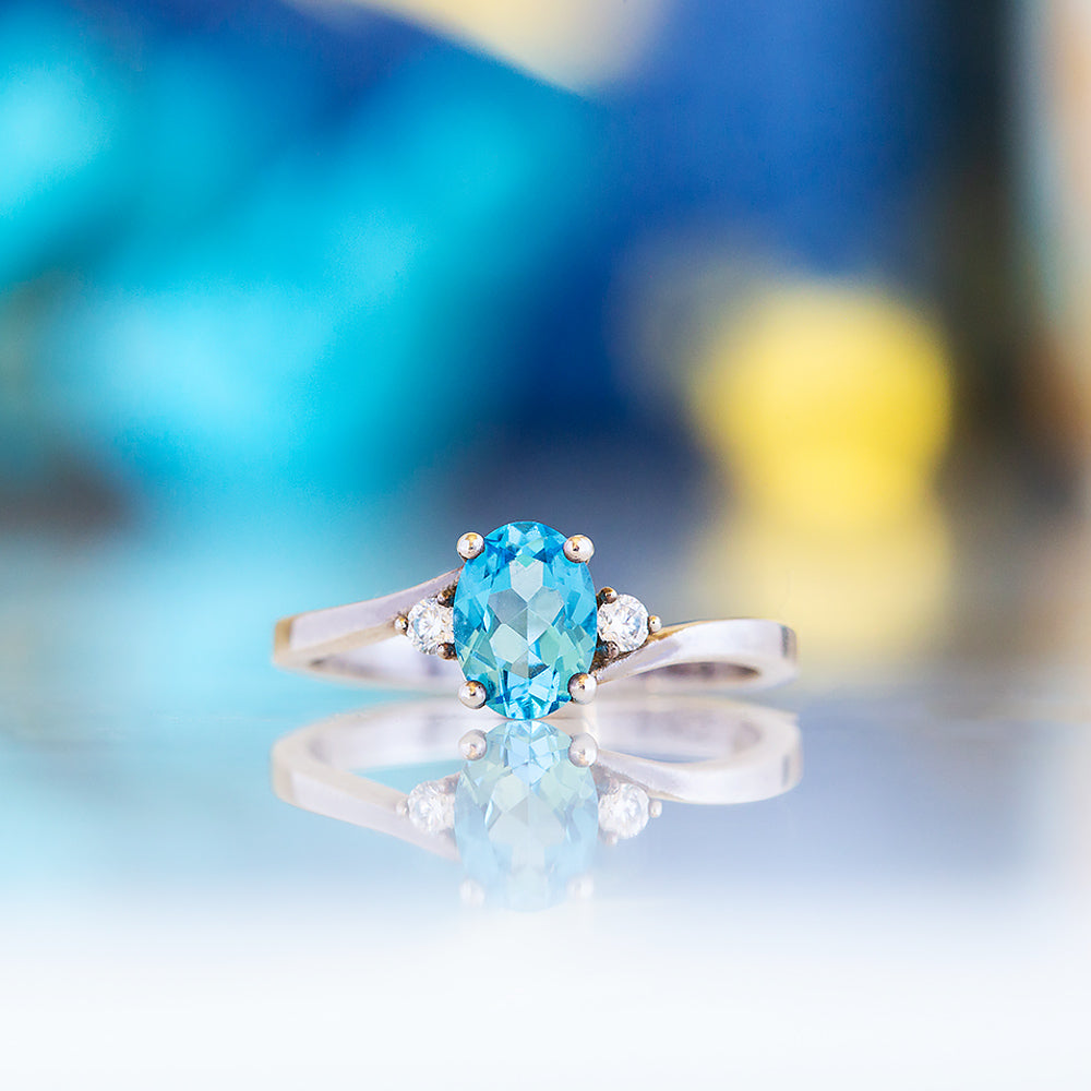 Georgie, a Swiss Blue Topaz and Diamond Trilogy Ring - Victoria's Jewellery