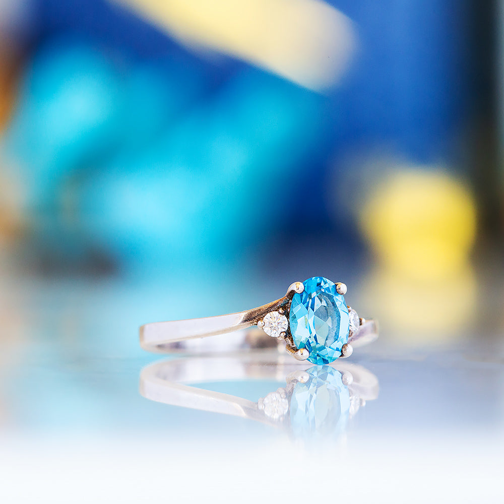 Georgie, a Swiss Blue Topaz and Diamond Trilogy Ring - Victoria's Jewellery