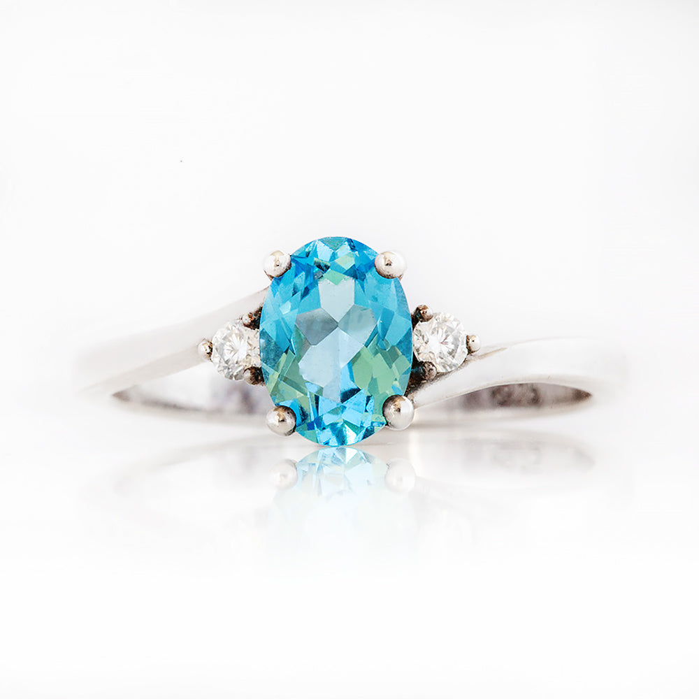 Georgie, a Swiss Blue Topaz and Diamond Trilogy Ring - Victoria's Jewellery