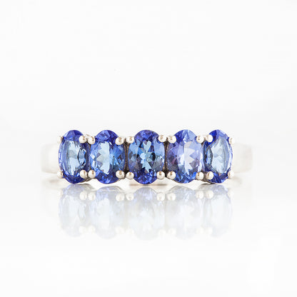 Oval cut Tanzanite half eternity Anniversary Ring in White Gold - Victoria's Jewellery