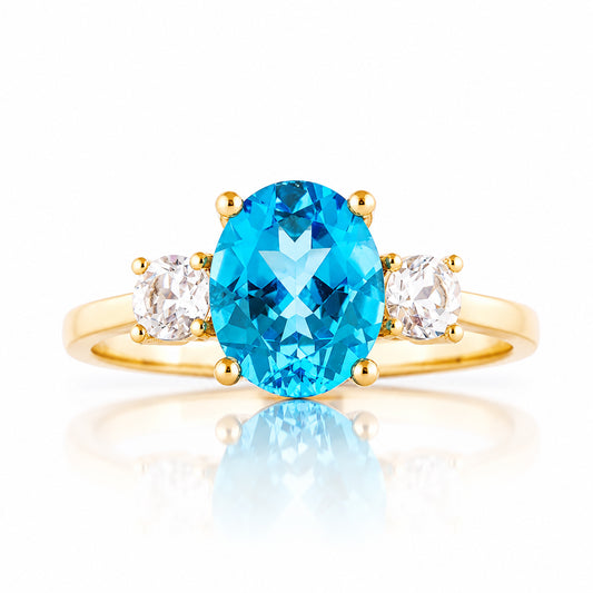 Hallie, Swiss Blue Topaz and Clear Quartz Ring - Victoria's Jewellery