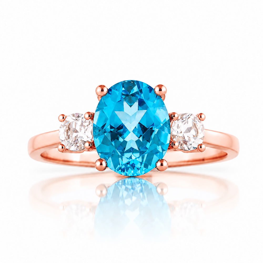Hallie, Swiss Blue Topaz and Clear Quartz Ring - Victoria's Jewellery
