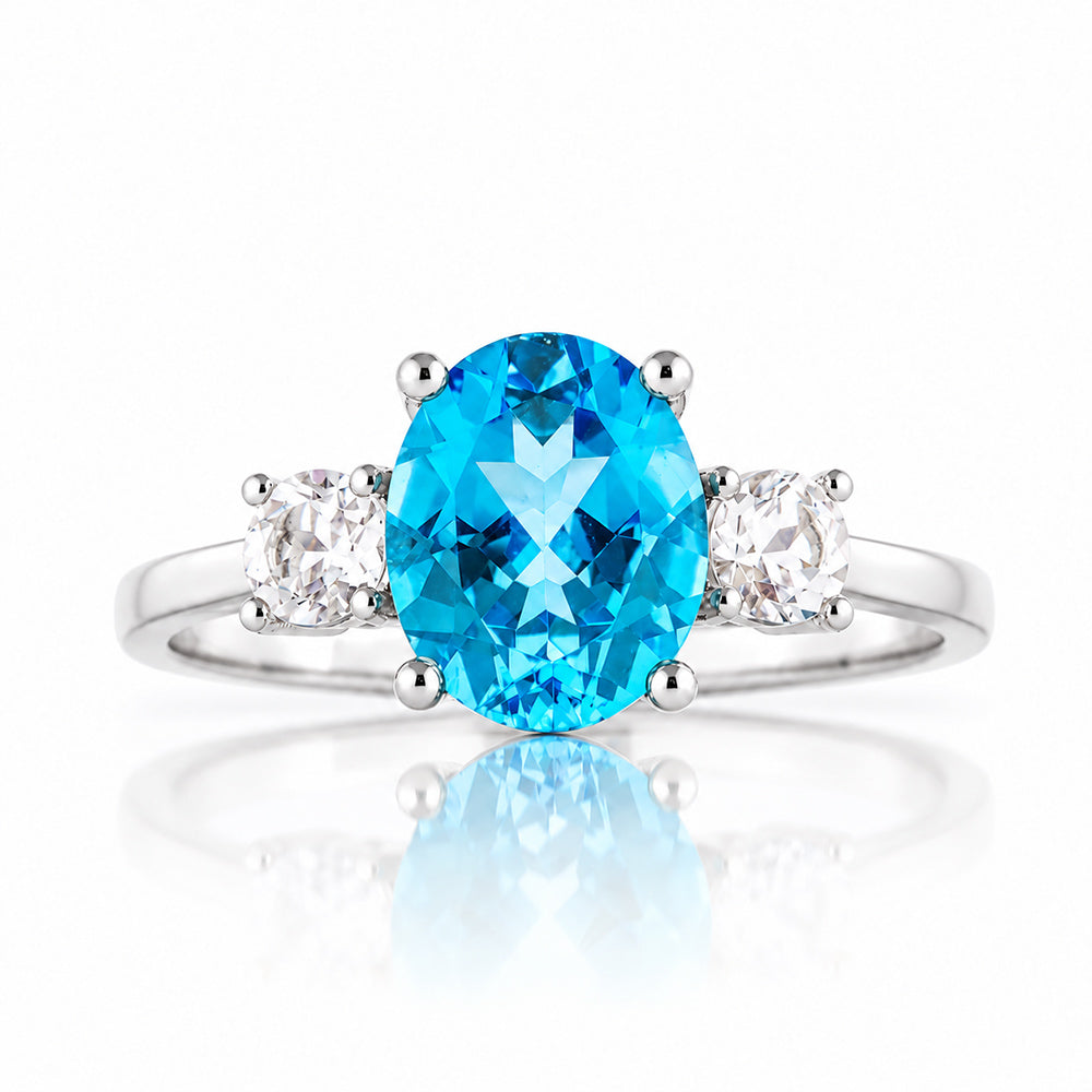 Hallie, Swiss Blue Topaz and Clear Quartz Ring - Victoria's Jewellery
