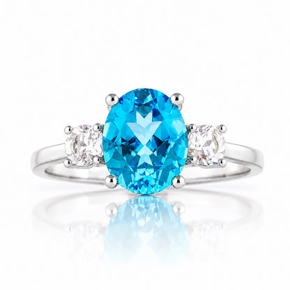 Hallie, Swiss Blue Topaz and Clear Quartz Ring - Victoria's Jewellery