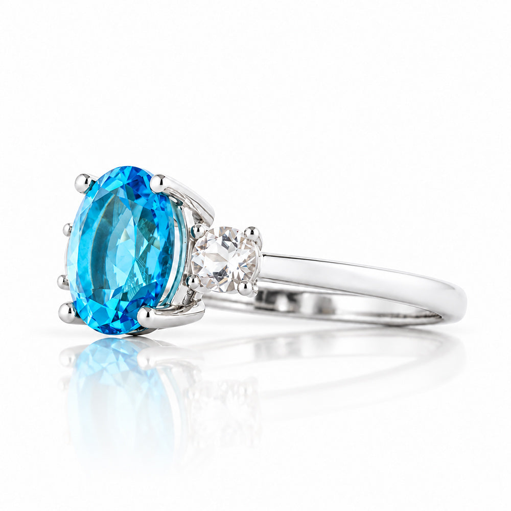 Hallie, Swiss Blue Topaz and Clear Quartz Ring - Victoria's Jewellery