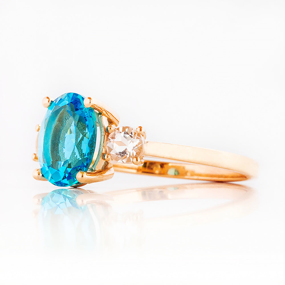 Hallie, a Swiss Blue Topaz and Clear Quartz Trilogy Ring - Victoria's Jewellery