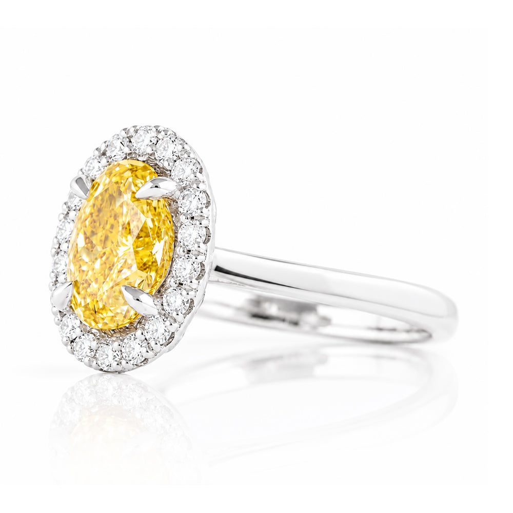 Tilana, an Oval cut Yellow Diamond Halo Engagement Ring - 1.5ct - Victoria's Jewellery