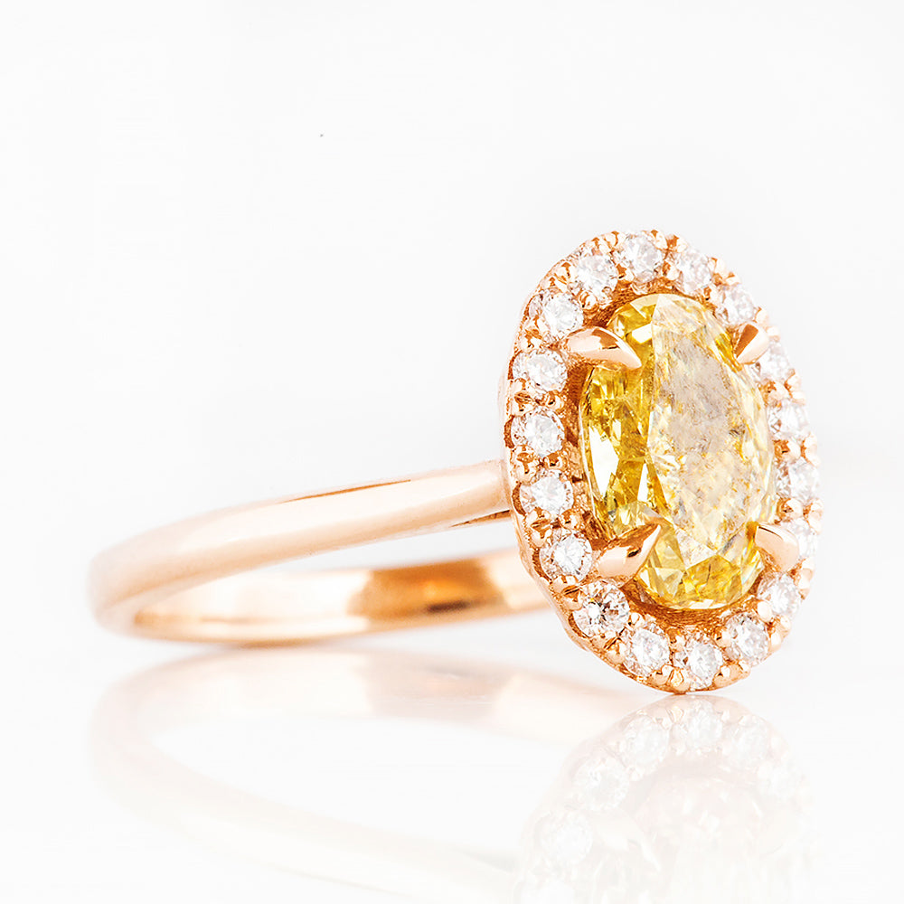Tilana, an Oval cut Yellow Diamond Halo Engagement Ring - 1.5ct